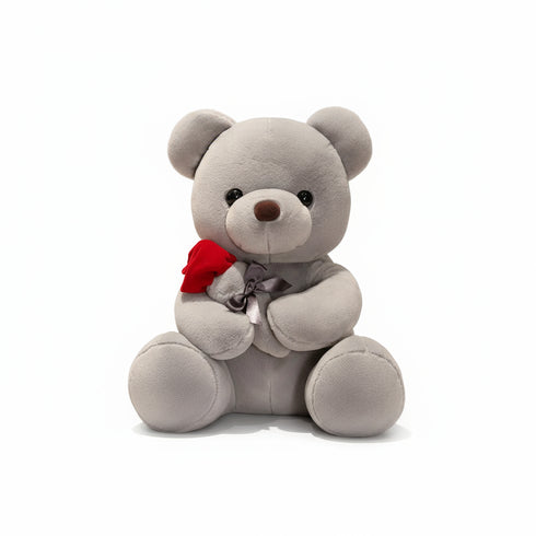 Bär Kuscheltier mit Stoffblume Grau