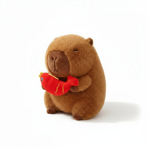 Braun Capybara Kuscheltier mit Fisch