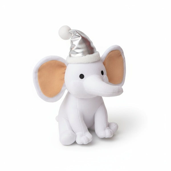 elefant kuscheltier mit hut weiss
