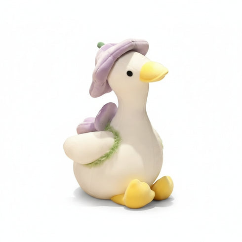 Ente Kuscheltier mit Blumenhut Lila