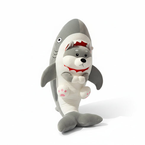 Hund Kuscheltier im Hai-Kostüm Grau