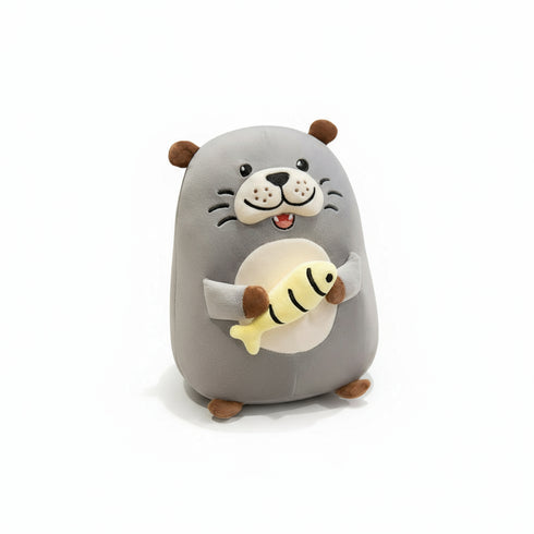 Kuscheltier Otter mit Fisch Grau