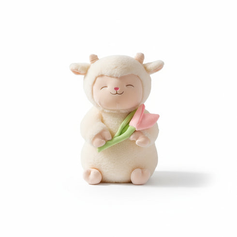 Schaf Kuscheltier mit Blume Weiß