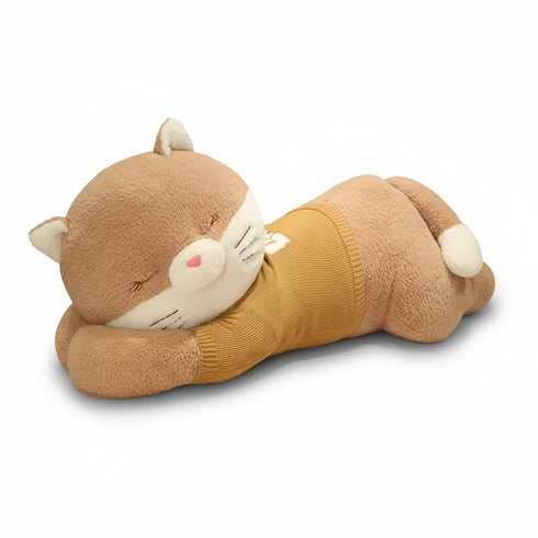 Schlafendes Katzen Kuschelkissen Braun