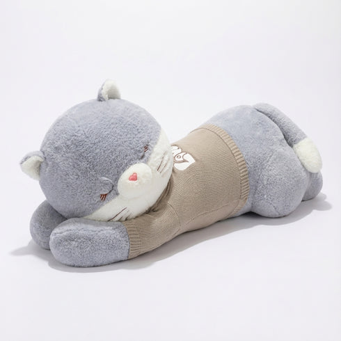 Schlafendes Katzen Kuschelkissen Grau